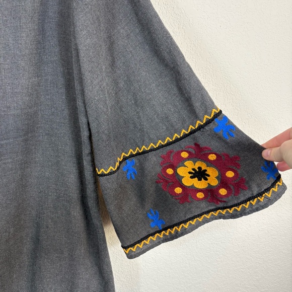 Ivy Jane Size L Embroidered Gray Longline Jacket Boho Folk Floral Appliqué Coat - Picture 5 of 6
